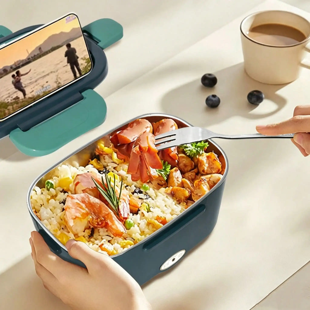 Electric Heated Lunch Box 1.5L — Stainless Steel Dual Compartment, 12V Car Use