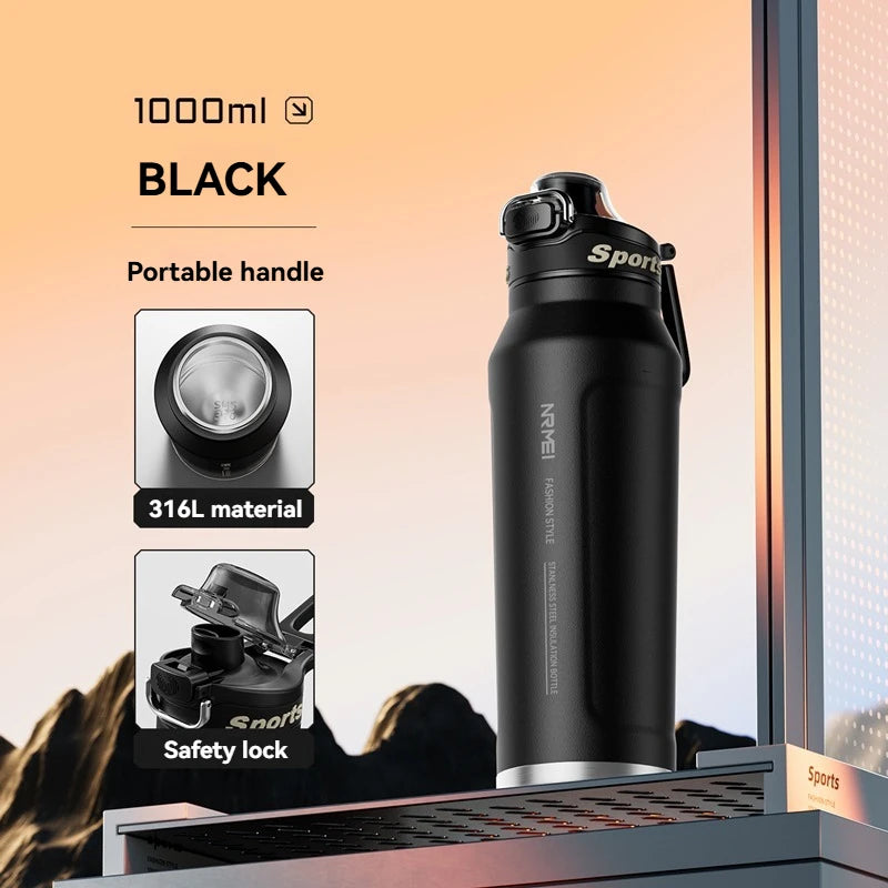 1L Stainless Steel Thermos Bottle — Vacuum Insulated with Handle