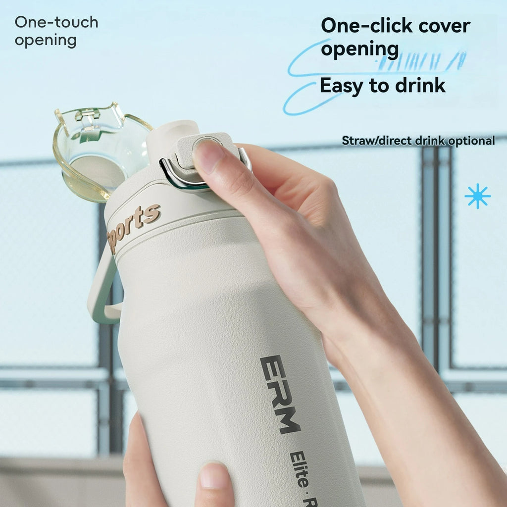 1L Stainless Steel Thermos Bottle — Double-Wall Vacuum Insulated, Handle, Hot & Cold