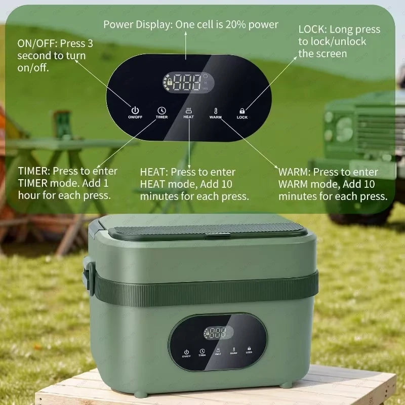 Wireless Electric Heated Lunch Box 1.5L — 18000mAh Battery, 60W Fast Heating