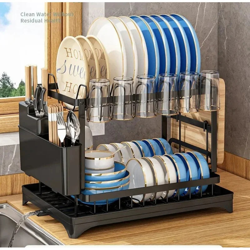 Stainless Steel 2-Tier Dish Rack — Fast-Drying Space-Efficient Kitchen Organizer