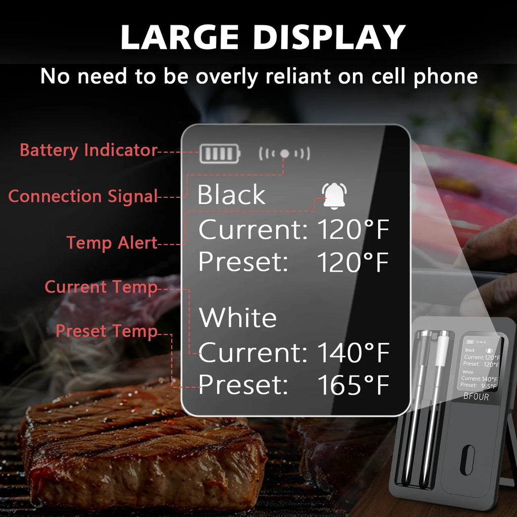 Wireless Bluetooth Meat Thermometer | IP67 Waterproof | BBQ & Oven