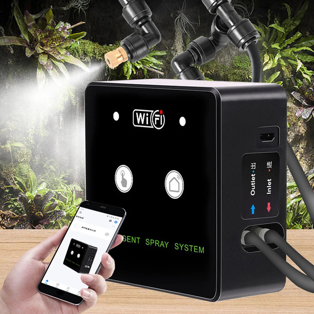 360° Rotatable Wifi Rainforest Terrarium Timed Fogging System Reptile Intelligent Humidification Spray Kit Automatic Sprayer