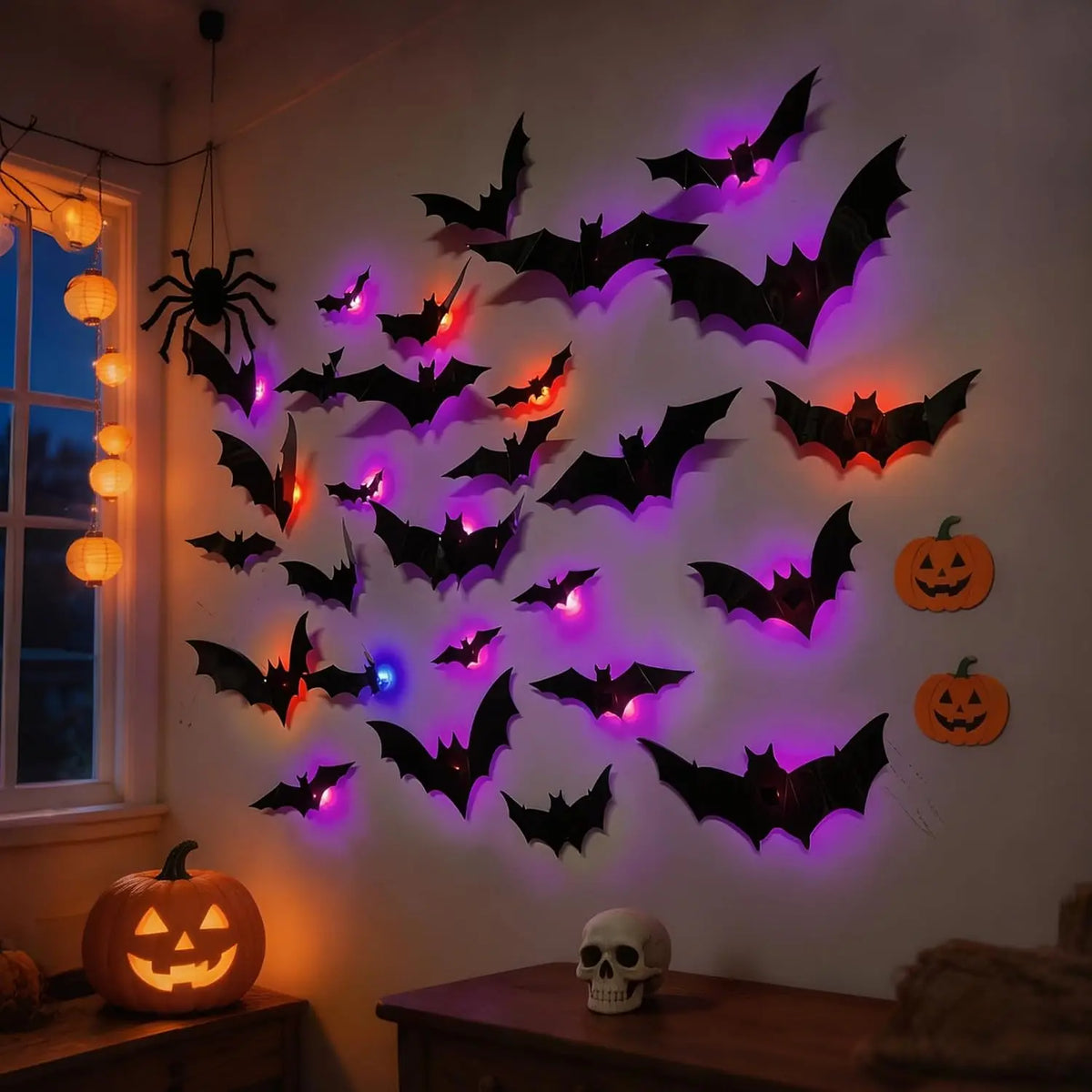 3D bat wall decal set for Halloween decor