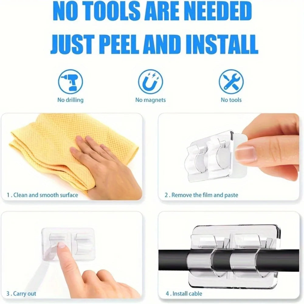 Clear light hooks and cable clips for decorative lighting